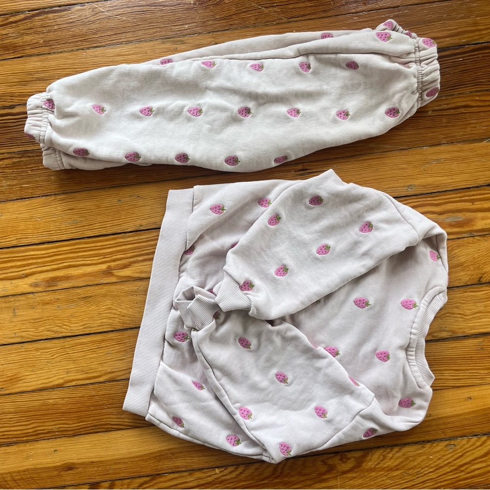 Zara light Pink strawberry embroidered matching sweatsuit set